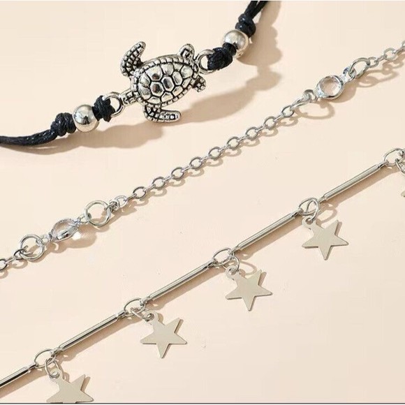 3 Pcs Ankle Bracelets Pendant Foot Chain Star Turtle Tassel Women & Girls - Picture 3 of 5